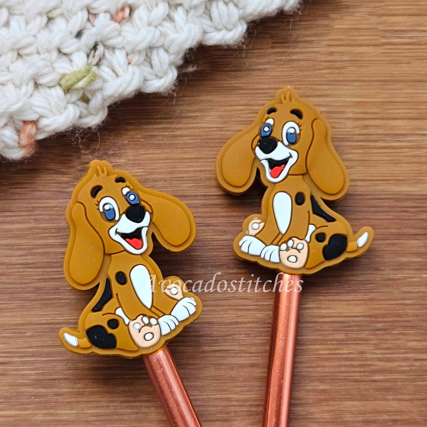 HAPPY PUPPY STITCH STOPPERS / 2 pcs / Knitting Needle Stoppers / Point Protection / Notions