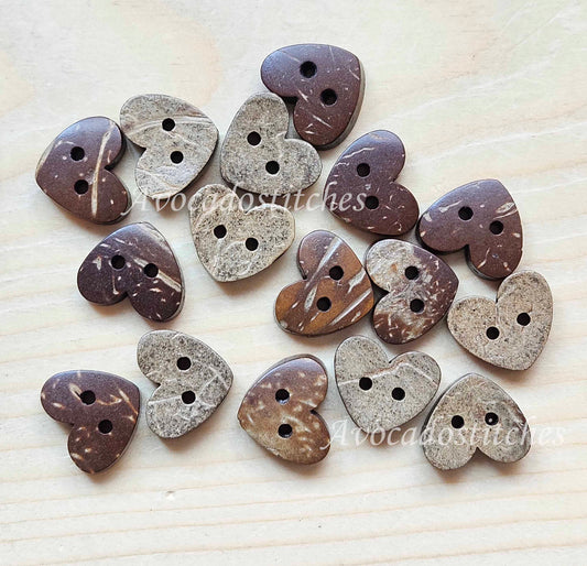 COCO HEART / 15*13mm - 6 buttons / Coconut Buttons / Sewing Buttons