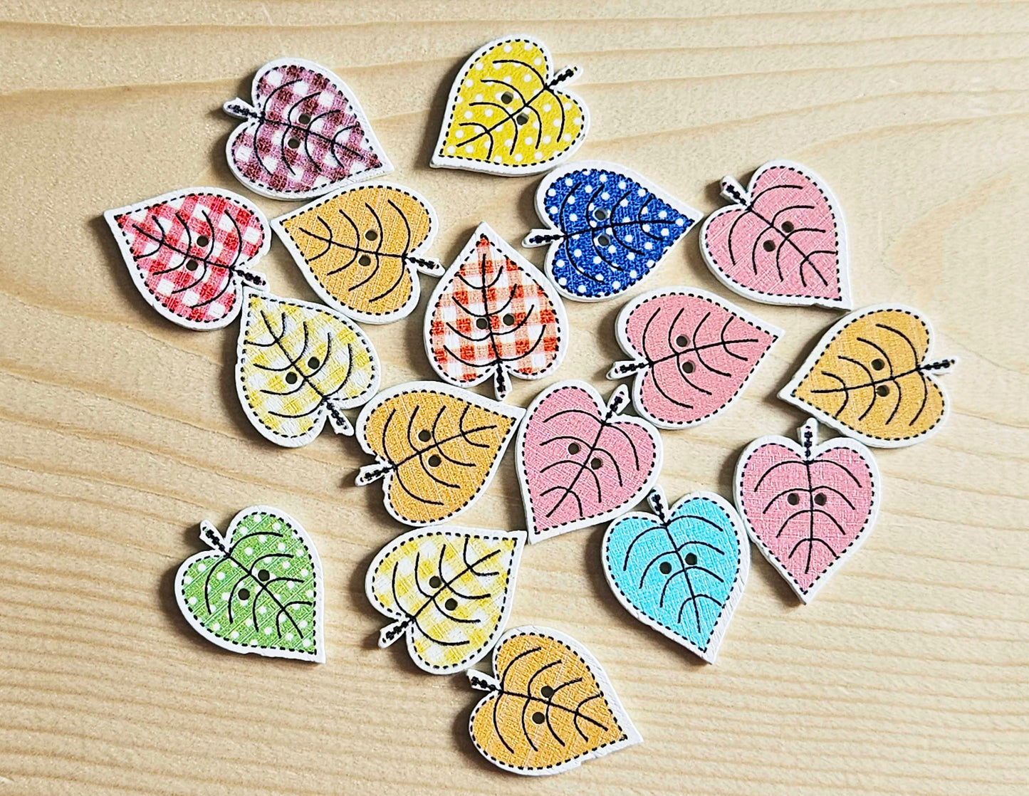 HEART LEAF / 19*25mm / 8 buttons / Wooden Buttons / Sewing Buttons