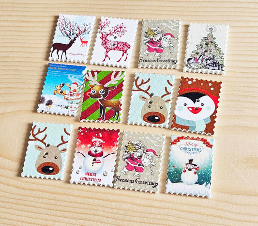 HOLIDAY STAMPS / 35*25mm / 8 buttons / Wooden Buttons / Sewing Buttons