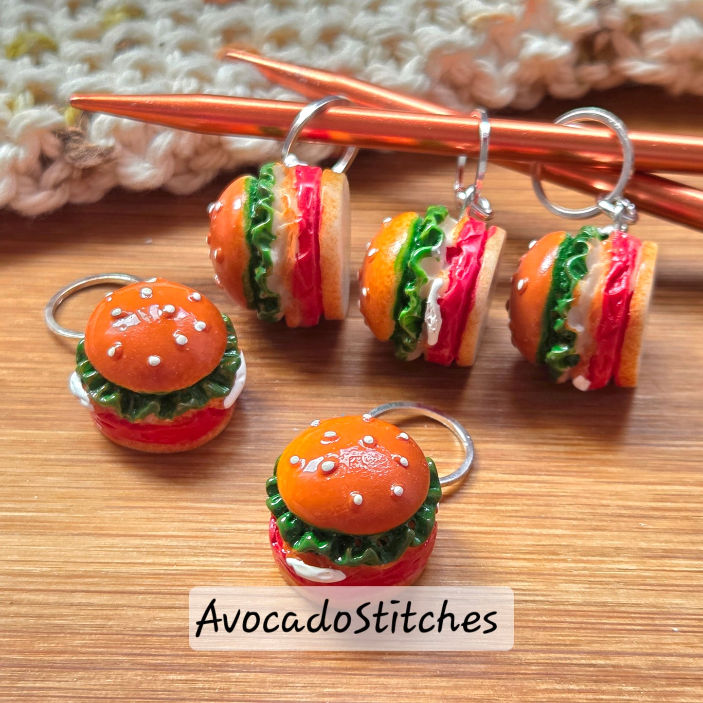 BURGER BUTES – 5 Pieces / Knitting Crochet Stitch Markers / Notions