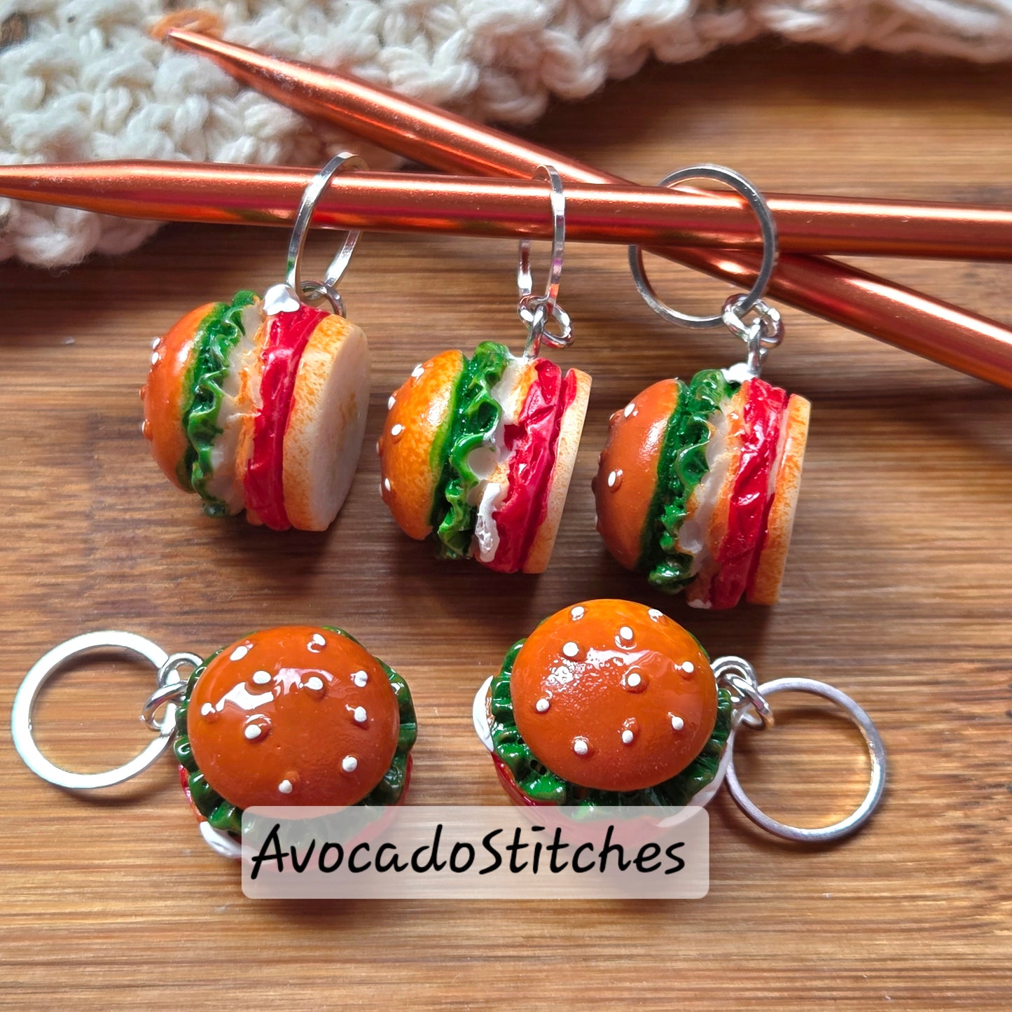 BURGER BUTES – 5 Pieces / Knitting Crochet Stitch Markers / Notions