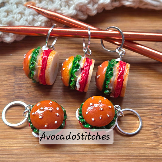 BURGER BUTES – 5 Pieces / Knitting Crochet Stitch Markers / Notions