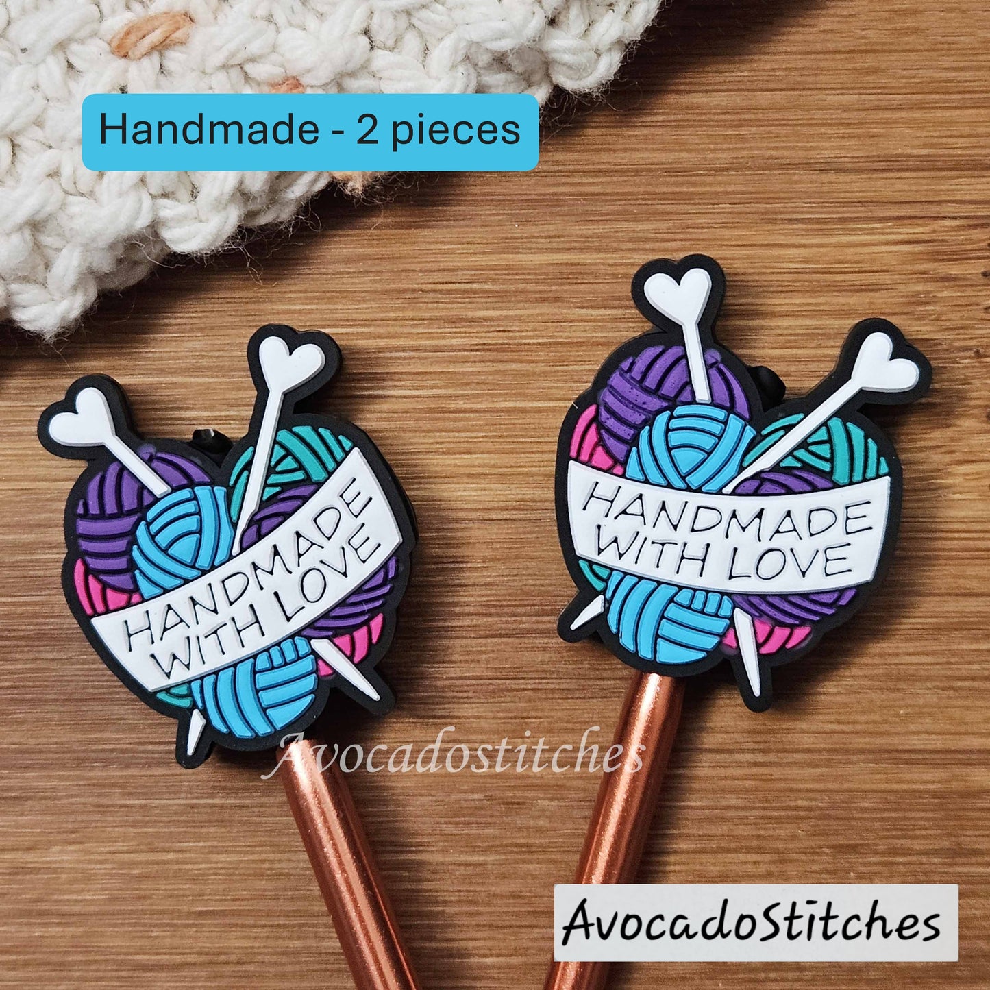 HANDMADE YARN HEART Stitch Stoppers / Knitting Needle Toppers / Point Protection / Notions