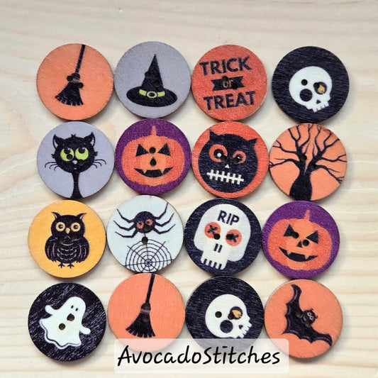 HAPPY HALLOWEEN / 25mm - 8 buttons / Wooden Buttons / Sewing Buttons