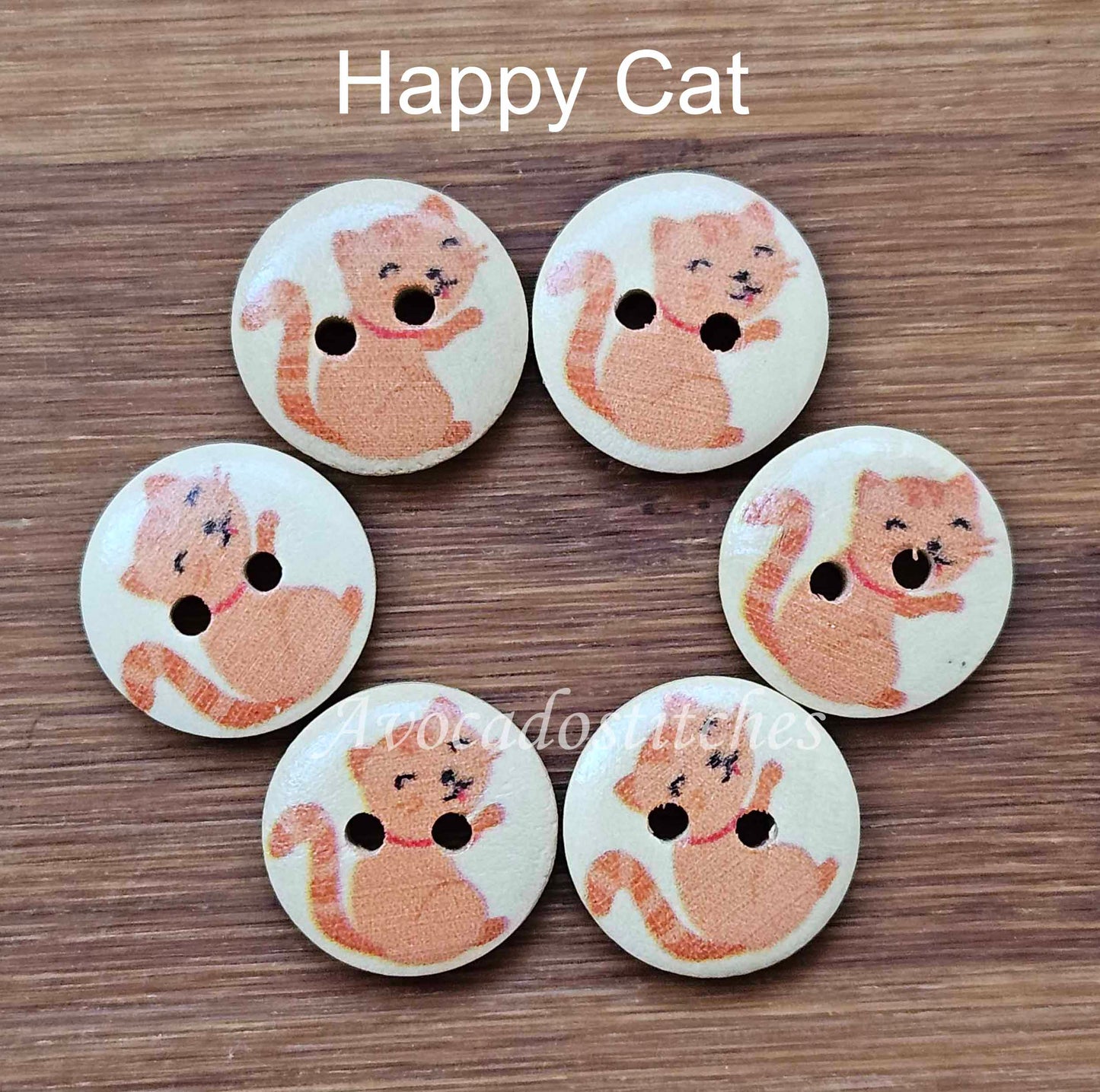 PLAYFUL CATS / 15mm - 6 buttons / Wooden Buttons / Sewing Buttons