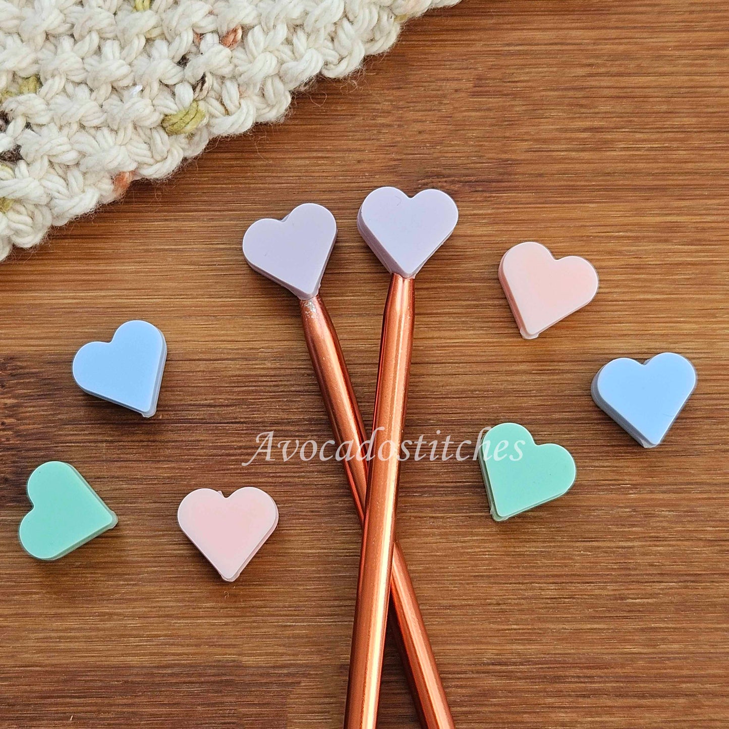 HEART Stitch Stoppers (8 pieces) / Knitting Needle Stoppers / Point Protection / Notions
