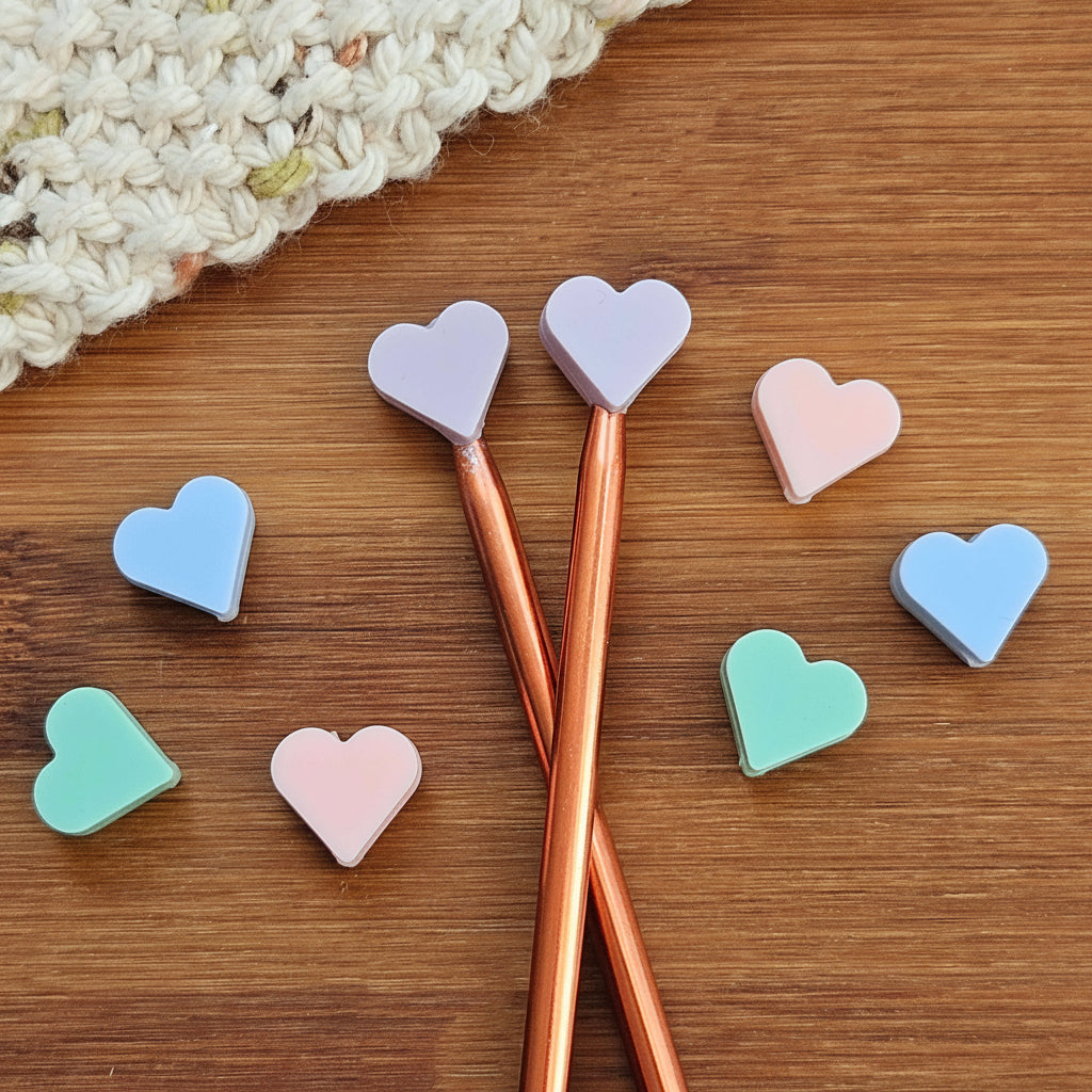 Clearance // HEART STITCH STOPPERS / Set of 8 / Knitting Needle Toppers / Notions
