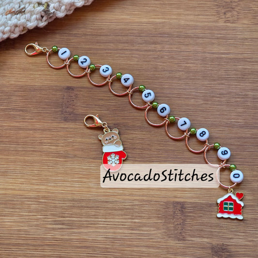 HOLIDAY BEAR Progress Keeper Chain / Numbered Stitch Markers Chain / Row Counter Chain / Knitting Stitch Markers / Notions