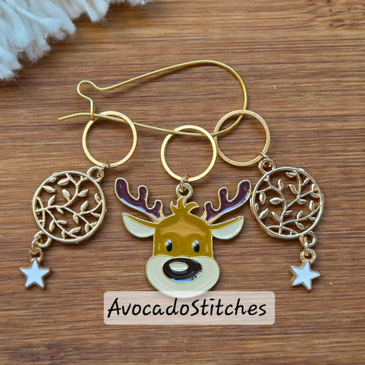 HOLIDAY DEER - Set of 4 / Knitting Crochet Stitch Markers / Notions