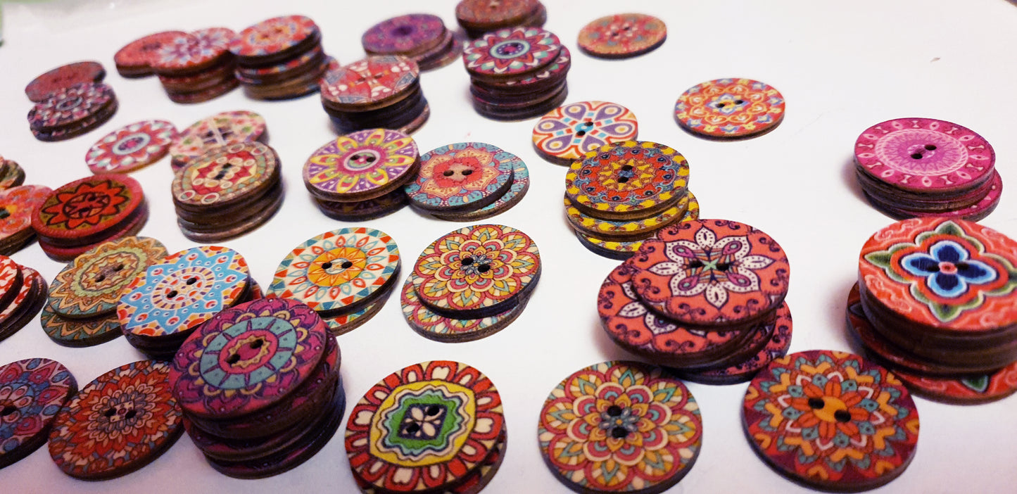 INDIAN MANDALA / 15-25mm / Wooden Buttons / Sewing Buttons