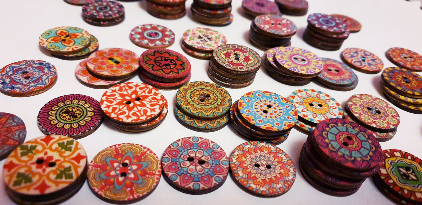 INDIAN MANDALA / 15-25mm / Wooden Buttons / Sewing Buttons