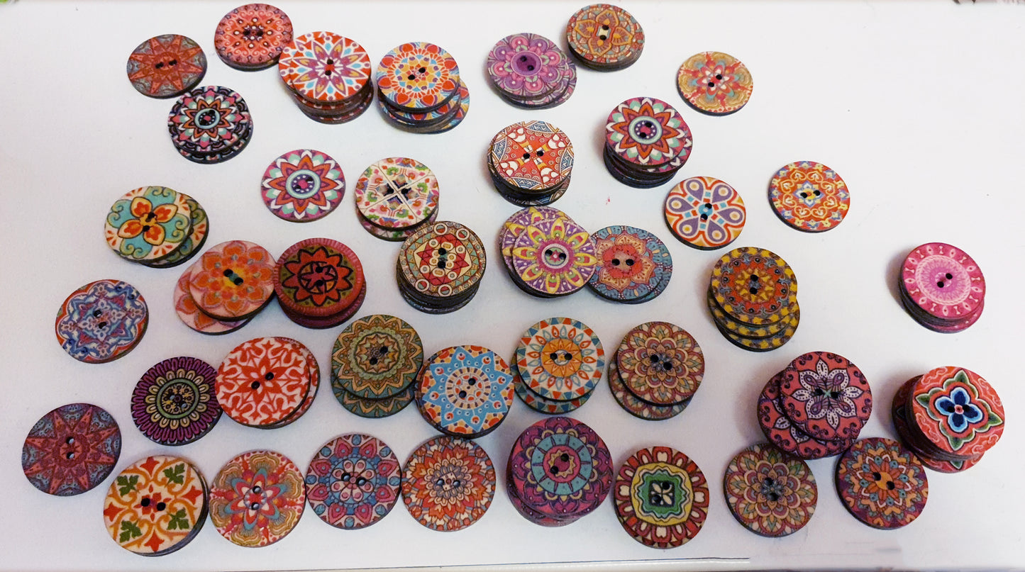 INDIAN MANDALA / 15-25mm / Wooden Buttons / Sewing Buttons