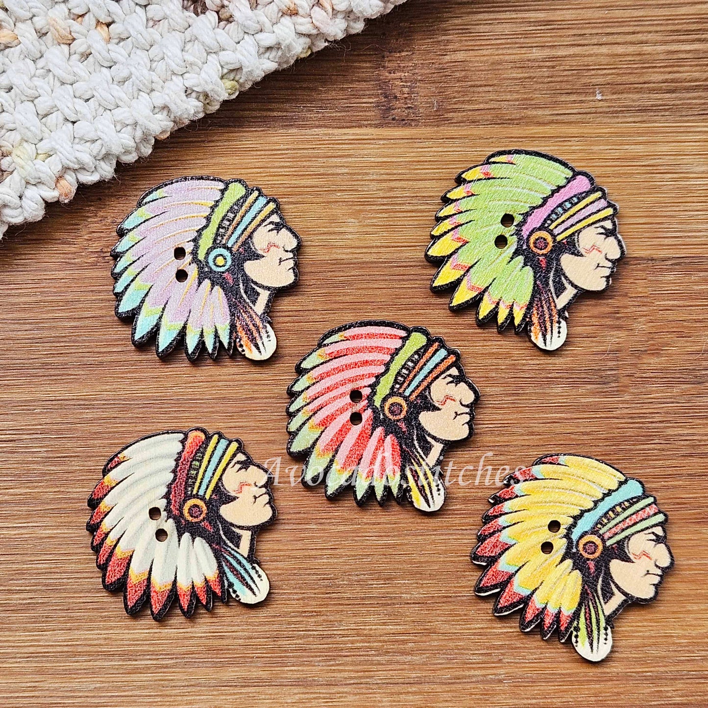 INDIAN HEAD / Wooden Buttons / Sewing Buttons