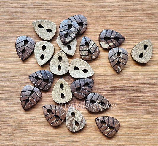 COCO ISLAND FROND / 15*12mm / Set of 6 buttons / Coconut Buttons / Sewing Buttons