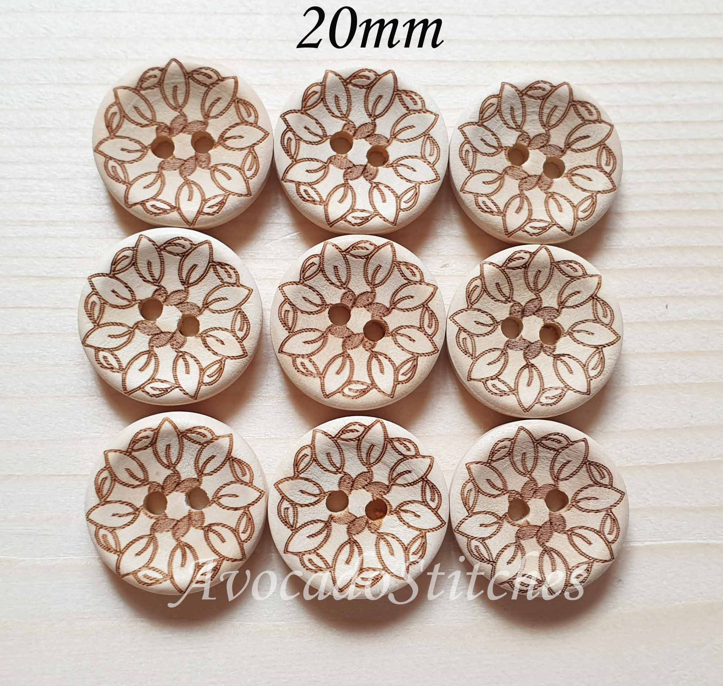 AvoDesigns LEAFY FLOWER / 20mm 30mm / Wooden Buttons / Unvarnished Buttons / Sewing Buttons