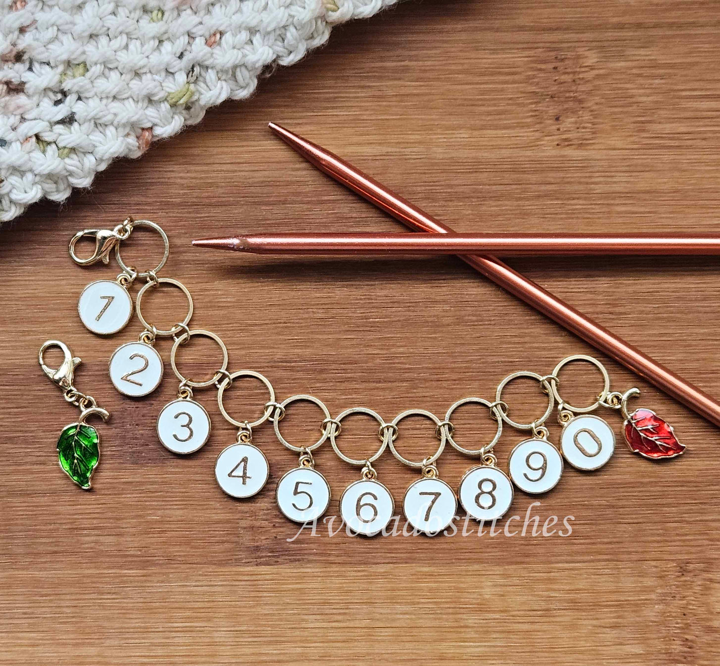 LEAF Progress Keeper Chain / Numbered Stitch Markers Chain / Row Counter Chain / Knitting Stitch Markers / Notions