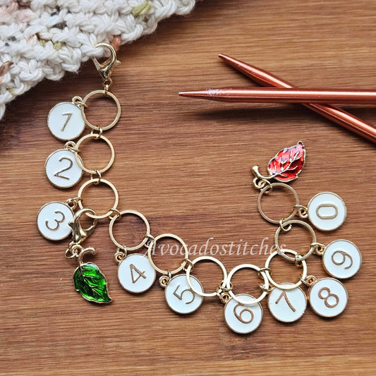 LEAF Progress Keeper Chain / Numbered Stitch Markers Chain / Row Counter Chain / Knitting Stitch Markers / Notions