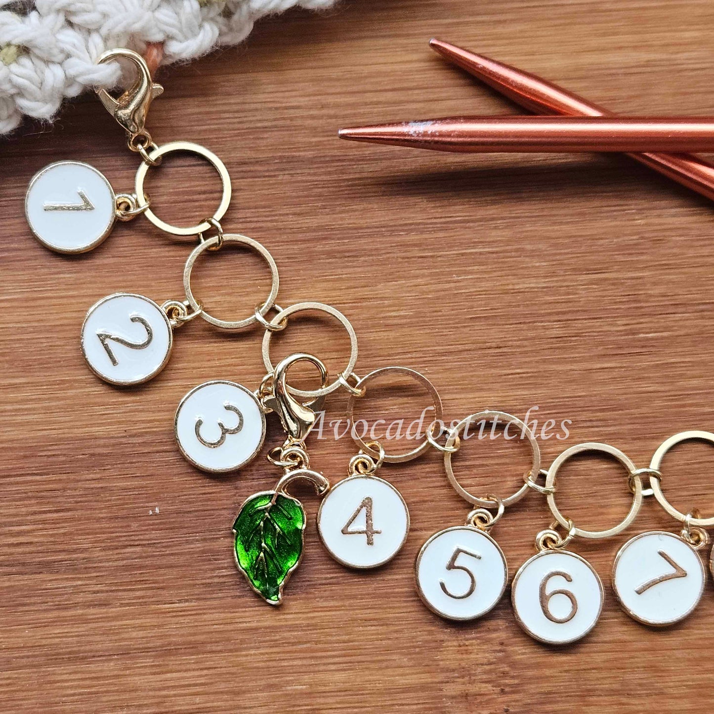 LEAF Progress Keeper Chain / Numbered Stitch Markers Chain / Row Counter Chain / Knitting Stitch Markers / Notions