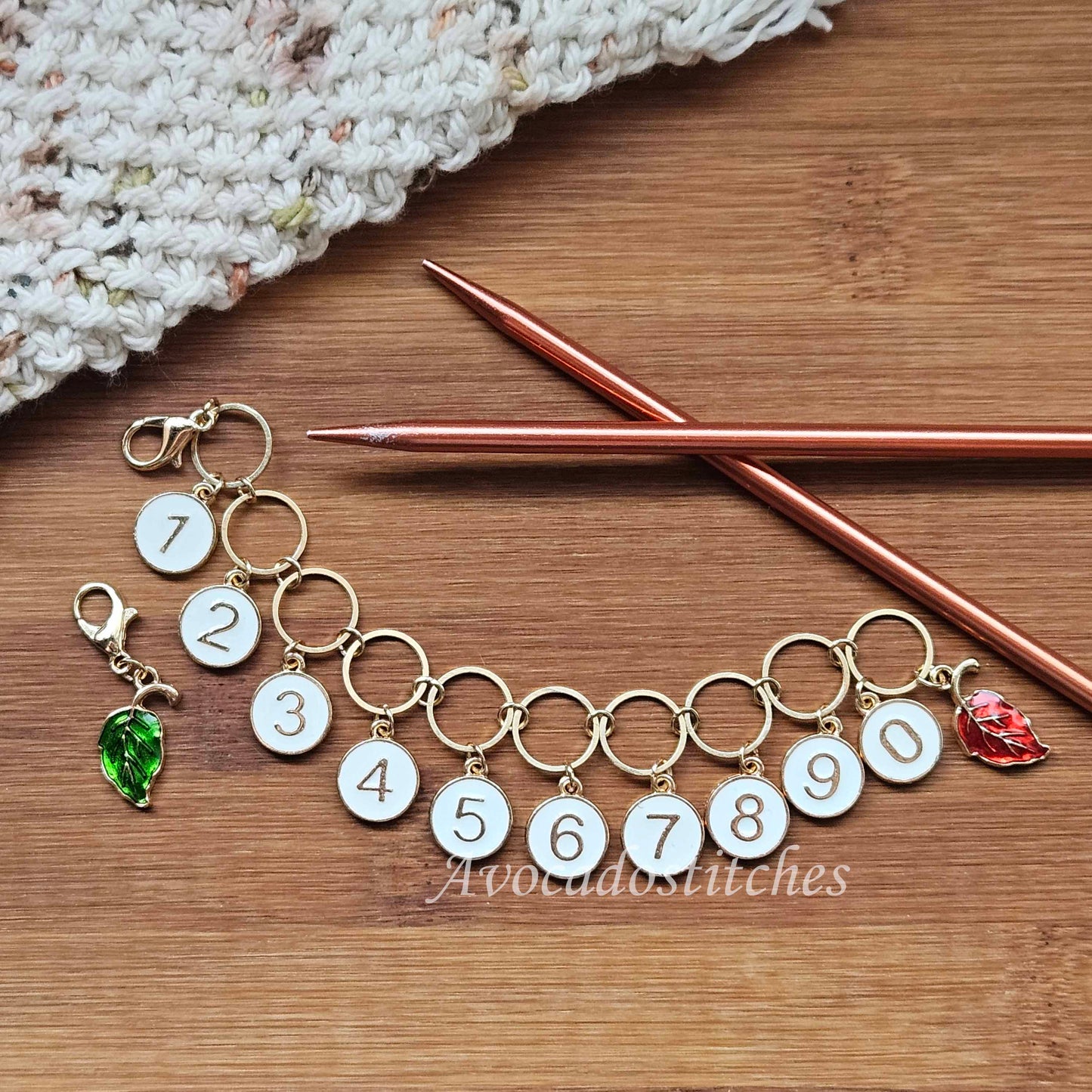 LEAF Progress Keeper Chain / Numbered Stitch Markers Chain / Row Counter Chain / Knitting Stitch Markers / Notions