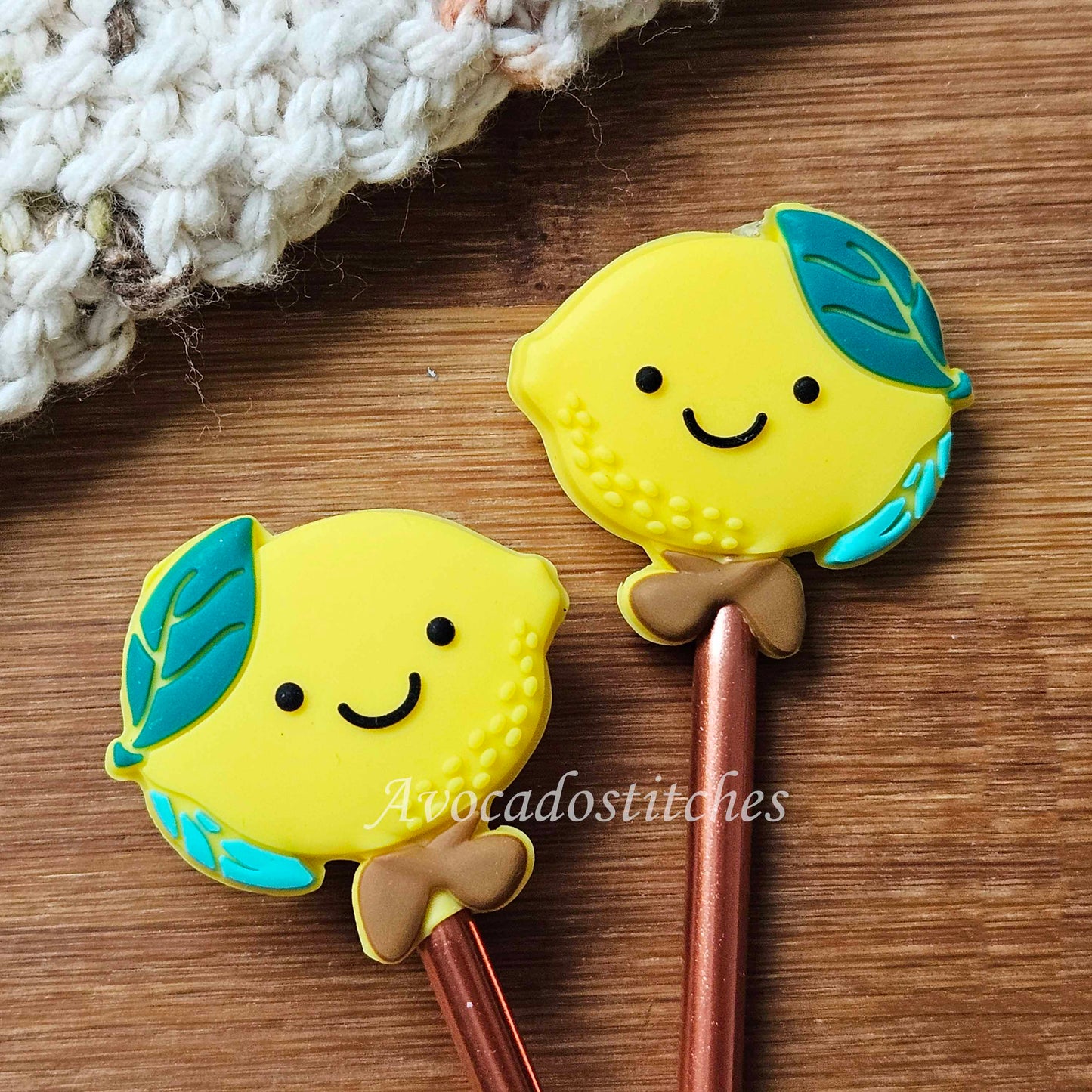 LEMON STITCH STOPPERS / 2 pieces / Knitting Needle Stoppers / Point Protection / Notions