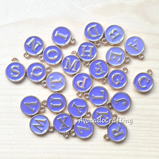 Purple Round Letter Charms / Whole Set A-Z / 26 pieces / Jewelry Making