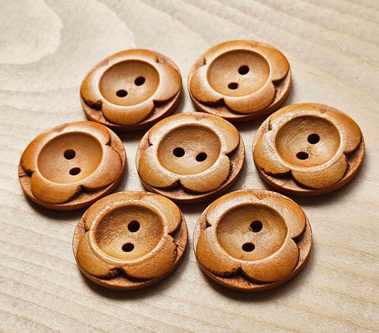 VINTAGE FLOWER Round 2-HOLE Light Brown / 25mm - 6 buttons / Wooden buttons / Sewing Buttons