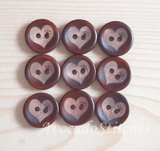 AvoDesigns LOVE PAW / 20mm - 6 buttons / Wooden Buttons / Sewing Buttons