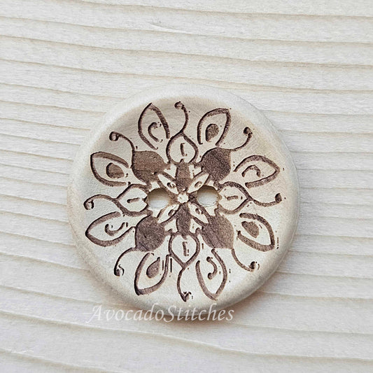 AvoDesigns MAGIC FLORAL / Unvarnished 2-Hole Wooden Buttons / 30mm (Set of 4)