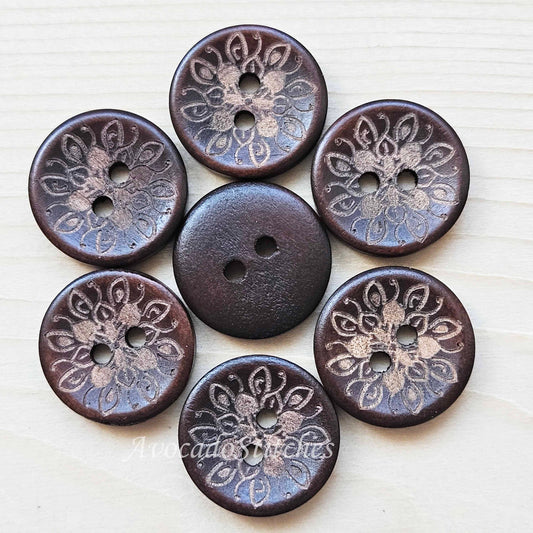 AvoDesigns MAGIC FLORAL / Umber Brown 2-Hole Wooden Buttons / 20mm (Set of 6)