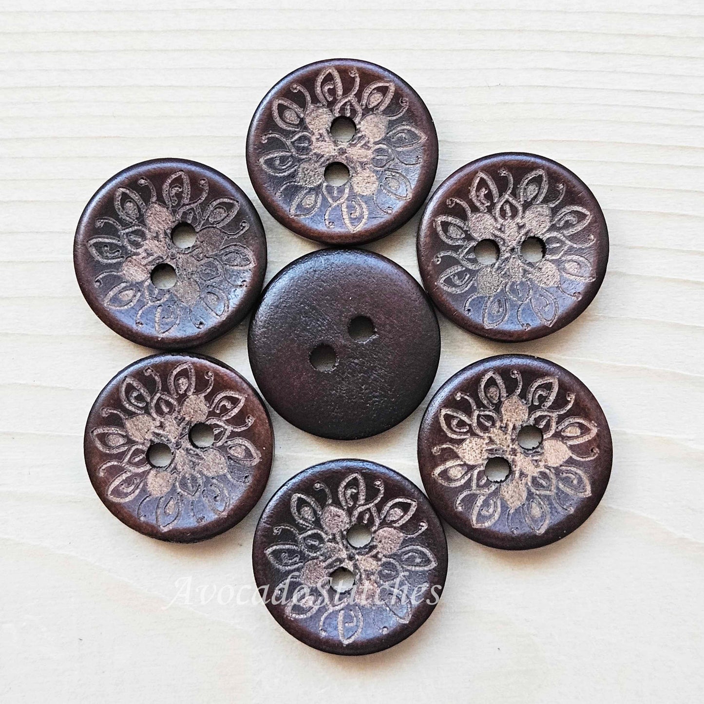 AvoDesigns MAGIC FLORAL / 20mm - 6 buttons / Wooden Buttons / Sewing Buttons