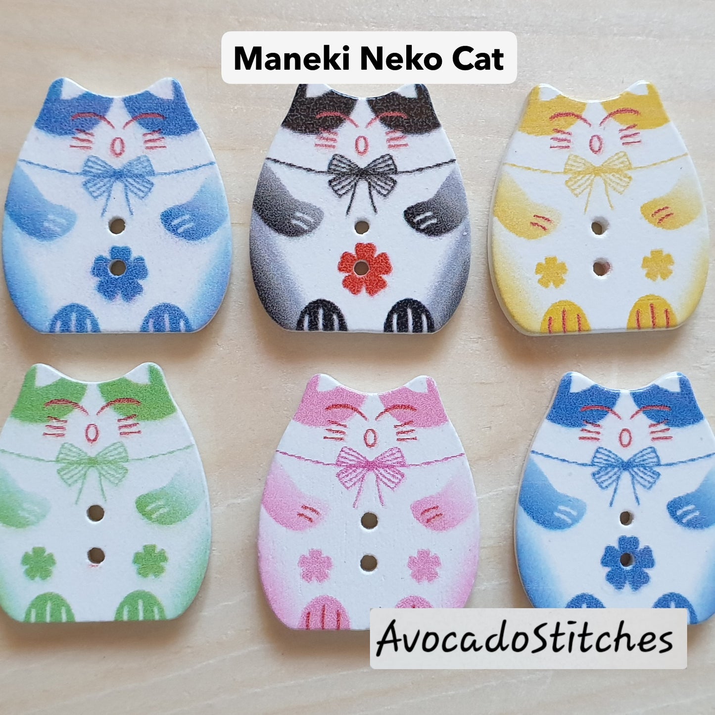 CAT / 8 buttons / Wooden Buttons / Sewing Buttons