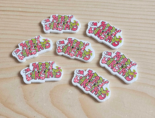 MERRY CHRISTMAS / 36*19mm / 8 buttons / Wooden Buttons / Sewing Buttons