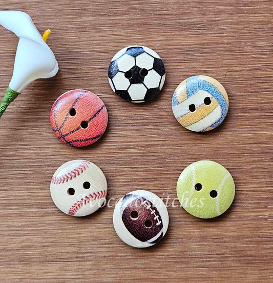 Clearance // BALL GAMES / Wooden Buttons / 15mm (Set of 8)