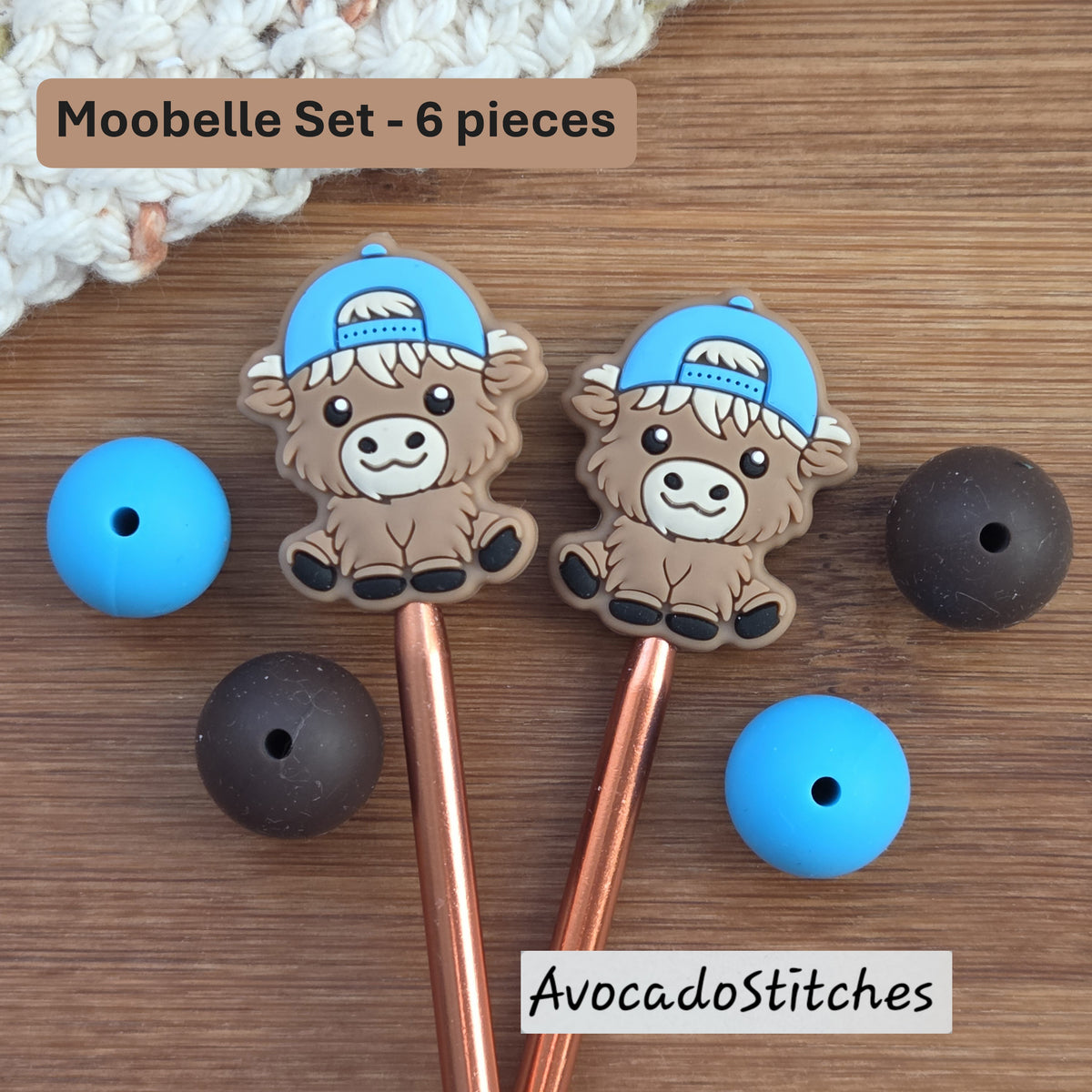 MOOBELLE BLUECAP Stitch Stoppers / Knitting Needle Toppers / Notions