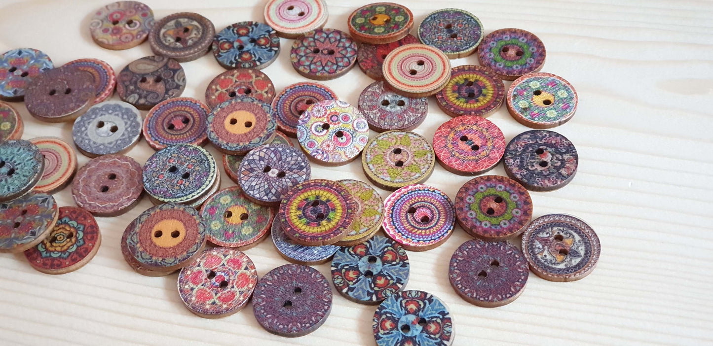 MANDALA ART / 25mm - 8 buttons / Wooden Buttons / Sewing Buttons