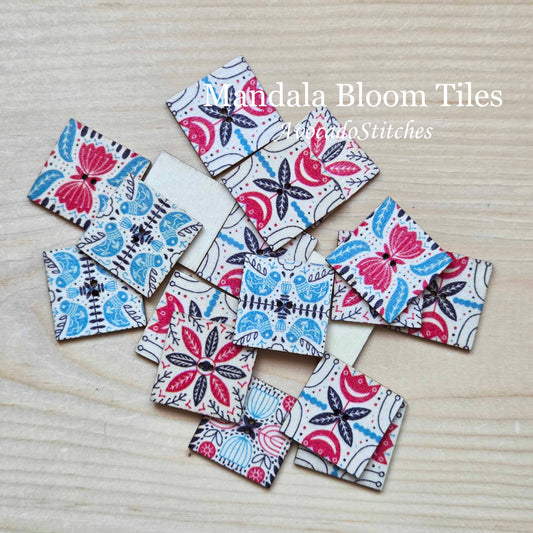 MANDALA BLOOM TILES / 20-25mm / 8 buttons / Wooden Buttons / Sewing Buttons