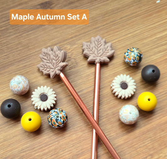 MAPLE AUTUMN Stitch Stoppers / 12 pieces / Knitting Needle Toppers / Notions