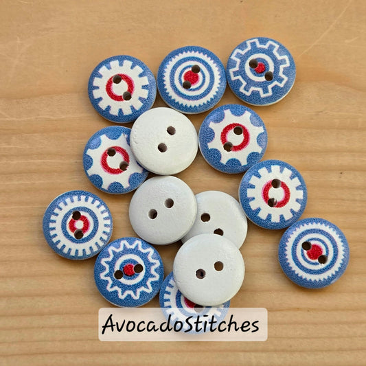 MARINER'S WHEEL / 15mm - 8 buttons / Wooden Buttons / Sewing Buttons