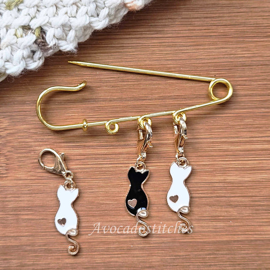 MIDNIGHT & MOON – Stitch Marker and Holder Set / Set of 4 / Shawl Scarf Pin Brooch / Knitting Crochet Notion