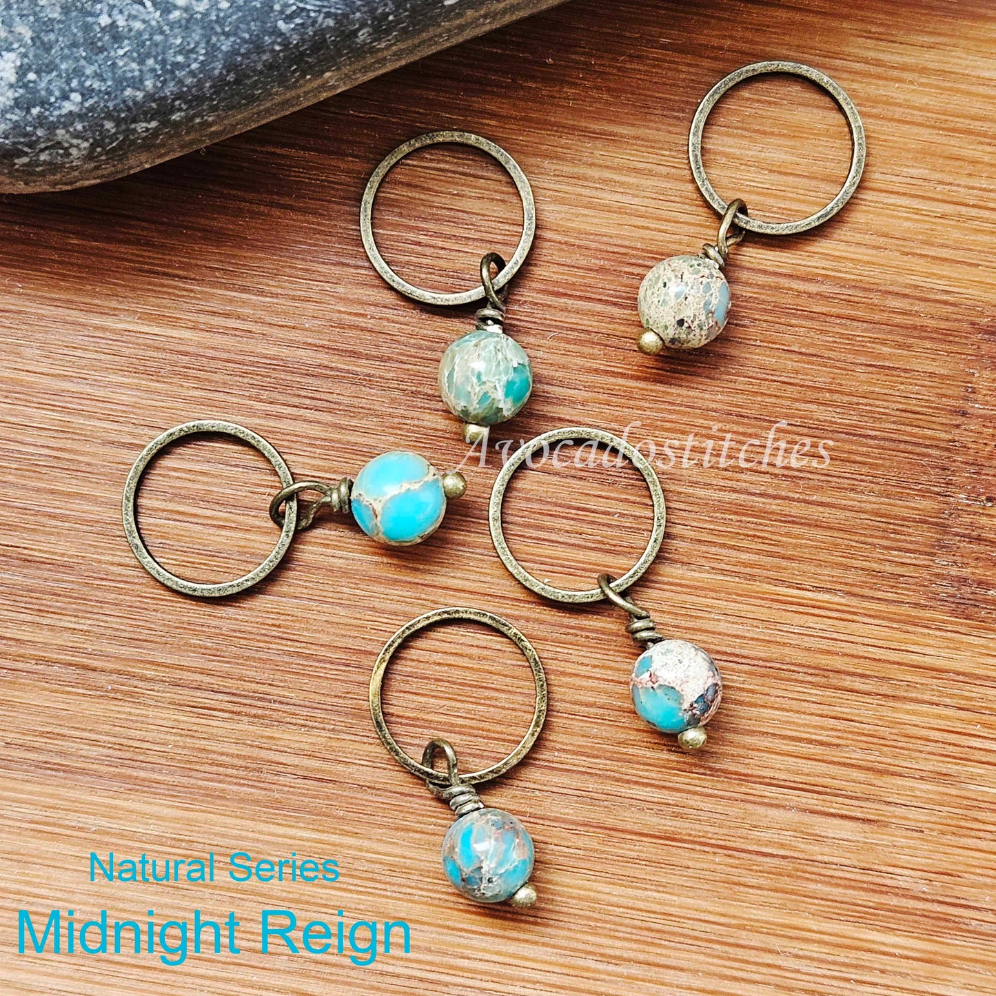 MIDNIGHT REIGN (Natural Stones) - 5 pieces / Knitting Crochet Stitch Markers / Notions