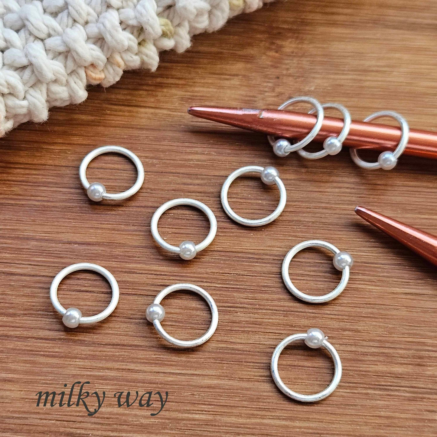 MILKY WAY STITCH MARKERS / 10 pcs / Silver Snag Free Stitch Markers / Notions