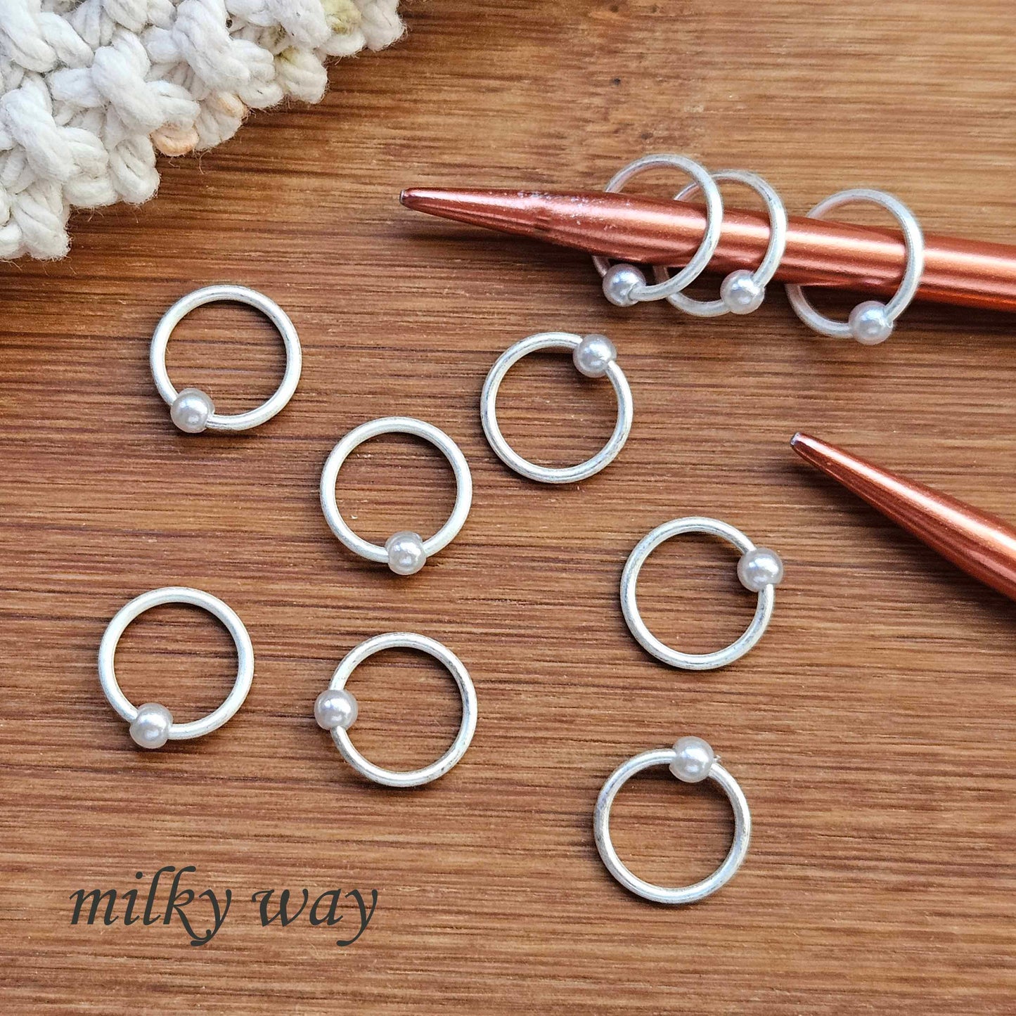 MILKY WAY STITCH MARKERS / 10 pcs / Silver Snag Free Stitch Markers / Notions