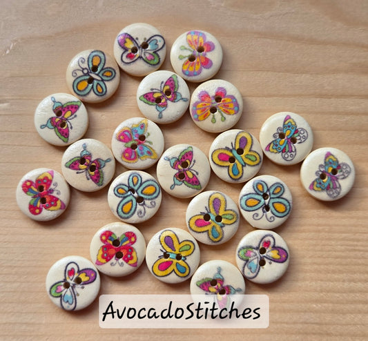 MINI FLUTTERS / 15mm - 8 buttons / Wooden Buttons / Sewing Buttons
