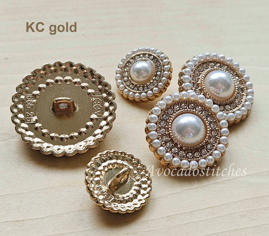 MOONLIT GLINT / Metal Shank Buttons with Rhinestone and Imitation Pearls / 15-25mm / Set of 2 buttons / Sewing Buttons