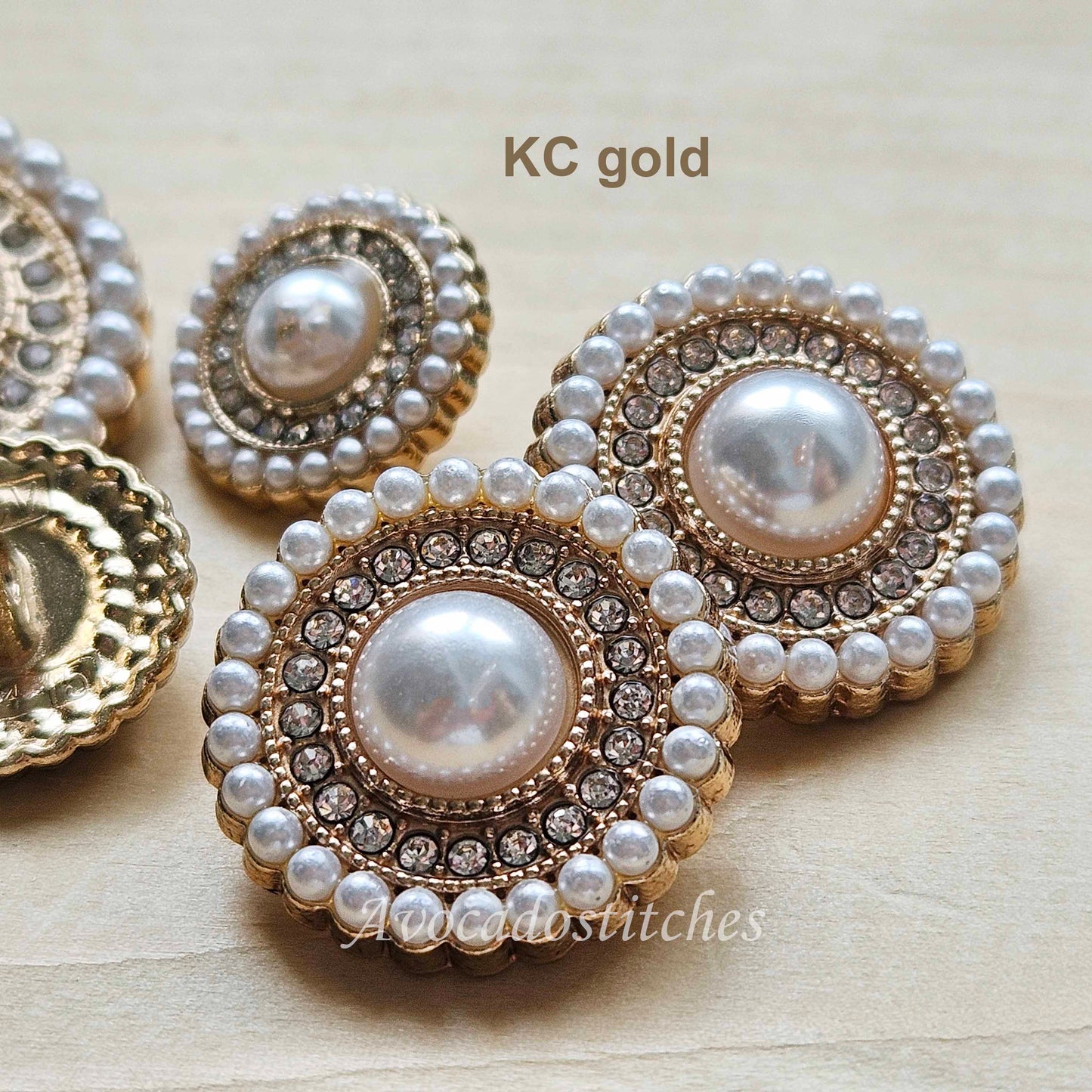 MOONLIT GLINT / Metal Shank Buttons with Rhinestone and Imitation Pearls / 15-25mm / Set of 2 buttons / Sewing Buttons