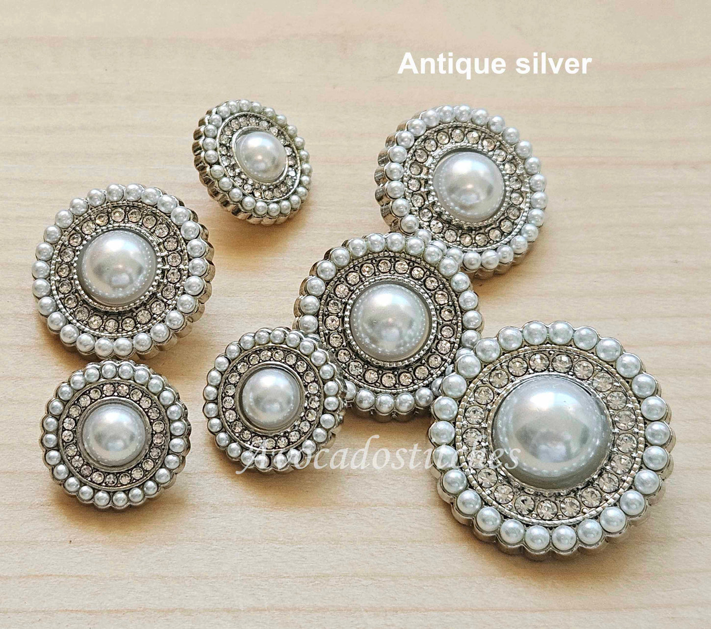 MOONLIT GLINT / Metal Shank Buttons with Rhinestone and Imitation Pearls / 15-25mm / Set of 2 buttons / Sewing Buttons