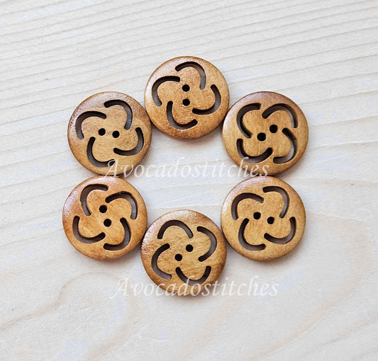 MORNING GLORY / Brown 2-Hole Wooden Buttons / 20mm (Set of 6)