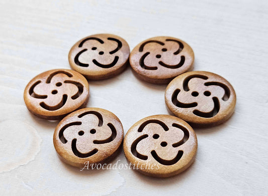 MORNING GLORY / 20mm - 6 buttons / Wooden Filigree Buttons / Flower Buttons / Sewing Buttons
