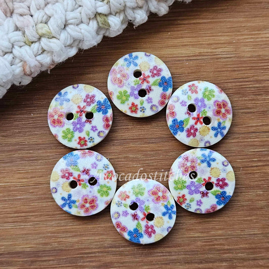 Clearance // BABY FLORALS / Wooden Buttons / 15mm (Set of 6)